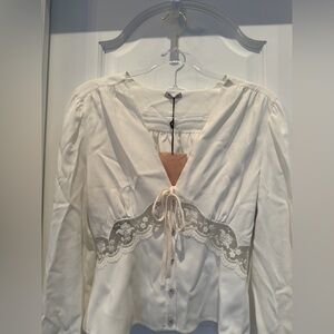 MIU MIU Silk Lace Trim Blouse Ivory Long Sleeve Size IT 40 (US S)